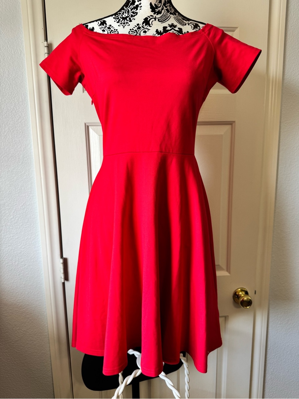 Classic Red Fit-and-Flare Dress - Women's